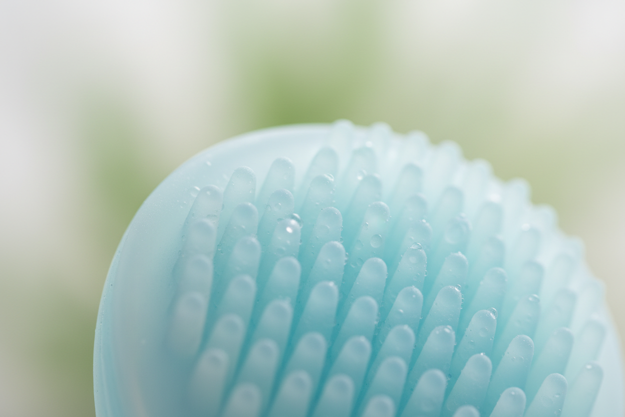 Close-up of hygienic silicone bristles